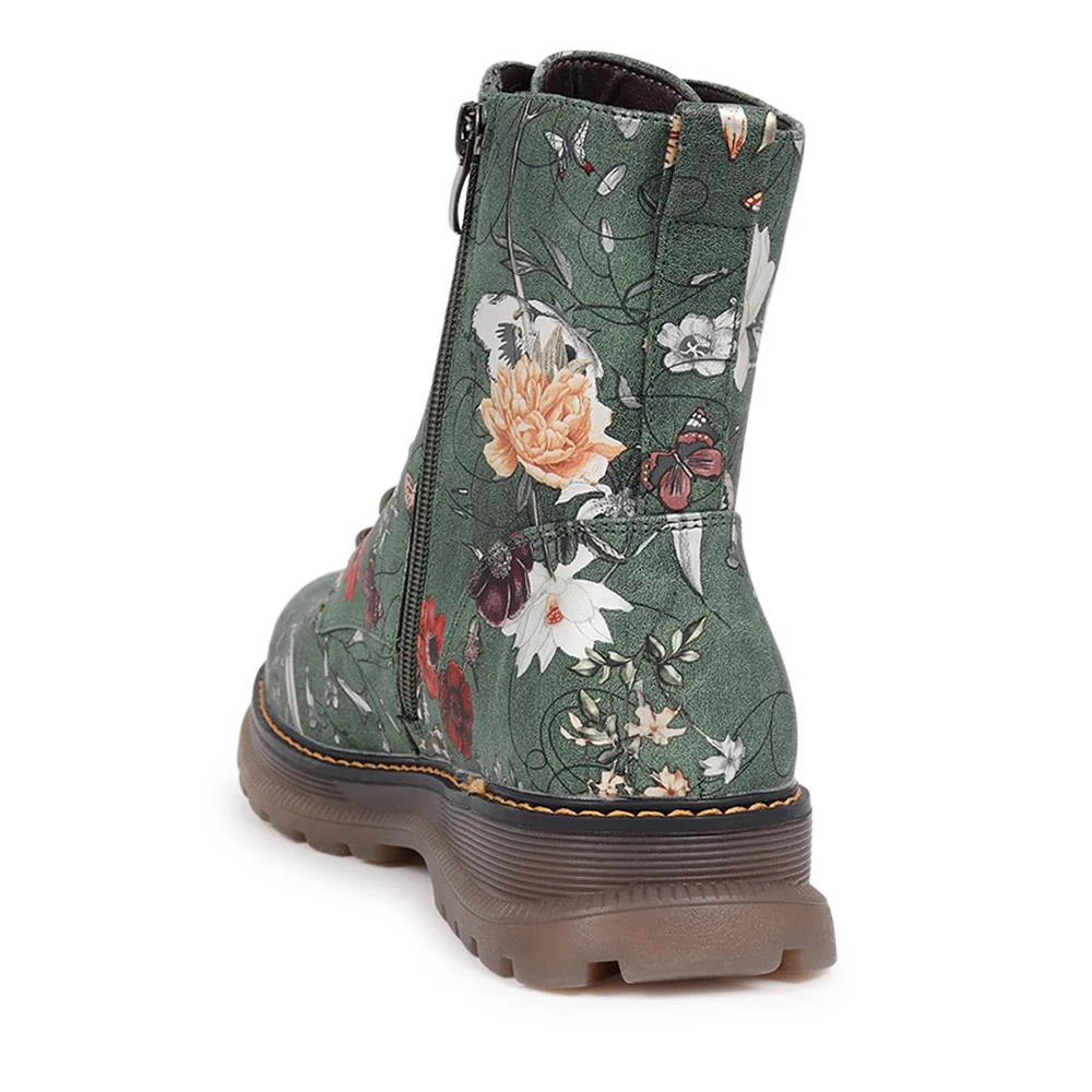 Lace-Up Floral Boots - PINYI40011 / 326 033 - Green Floral - Image 4