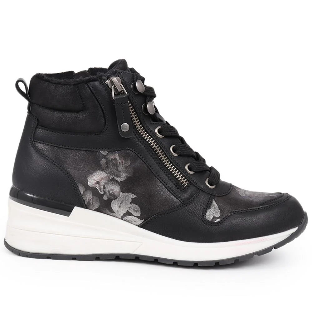 Lace-Up Heeled Trainers - PINYI40007 / 326 019 - Black Floral - Image 2