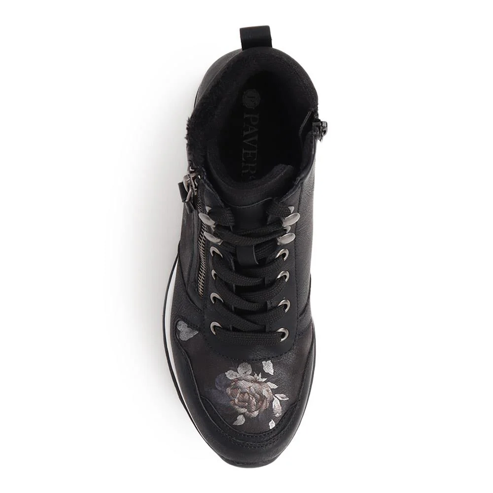 Lace-Up Heeled Trainers - PINYI40007 / 326 019 - Black Floral - Image 4