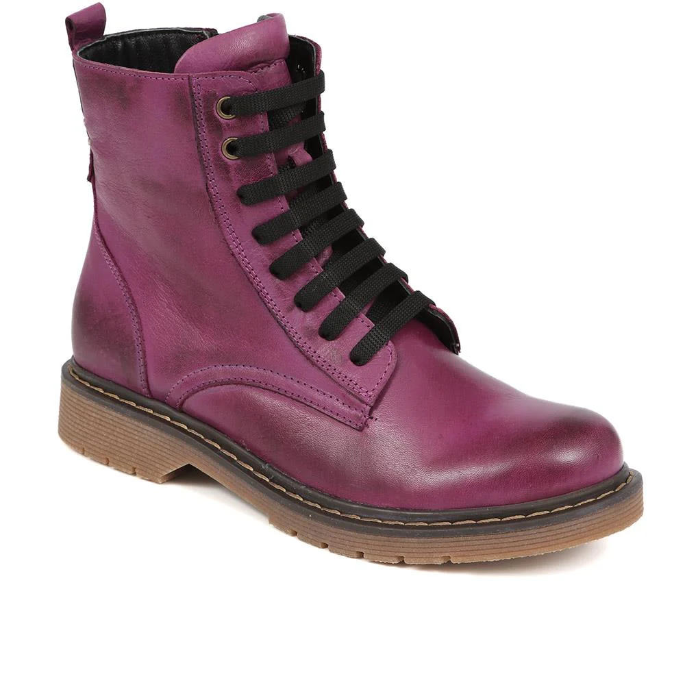 Lace-Up Leather Boots - BELYNR40001 / 326 190 - Purple
