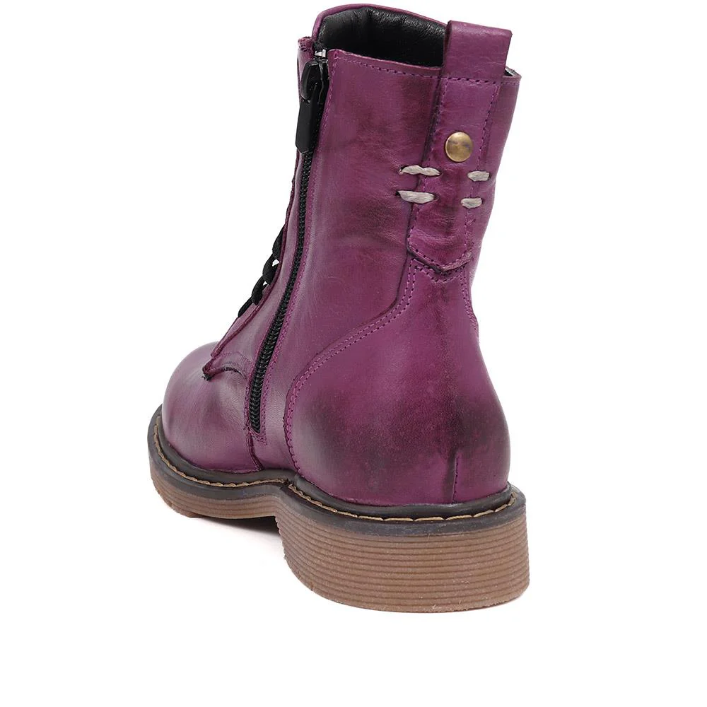Lace-Up Leather Boots - BELYNR40001 / 326 190 - Purple - Image 3
