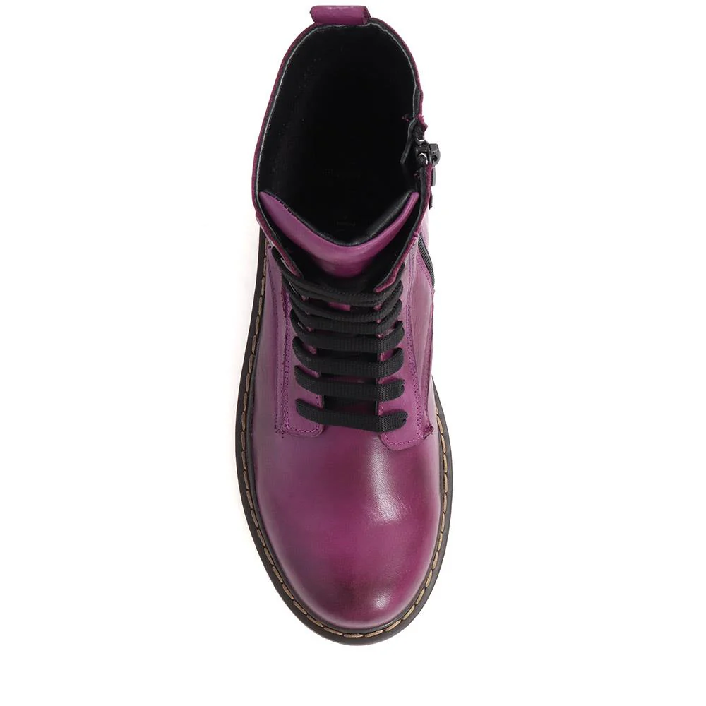 Lace-Up Leather Boots - BELYNR40001 / 326 190 - Purple - Image 5