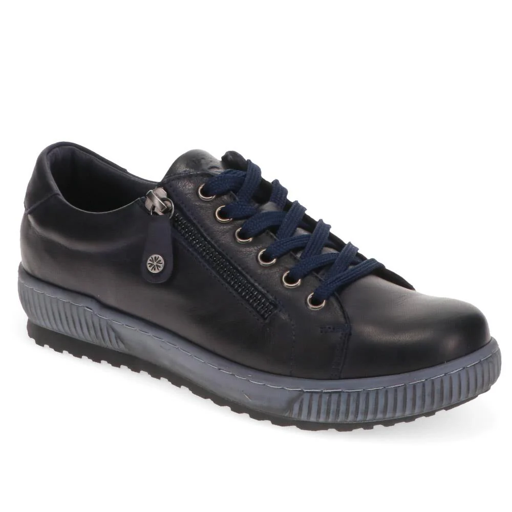 Lace-Up Leather Trainers - VAN40507 / 326 729 - Navy