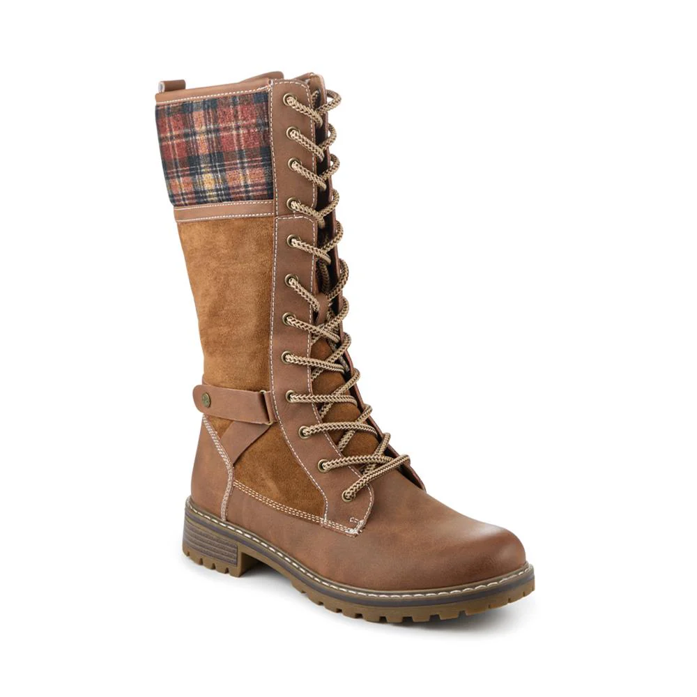 Lace Up Long Boots With Tartan Cuff - SHINN42000 / 328 295