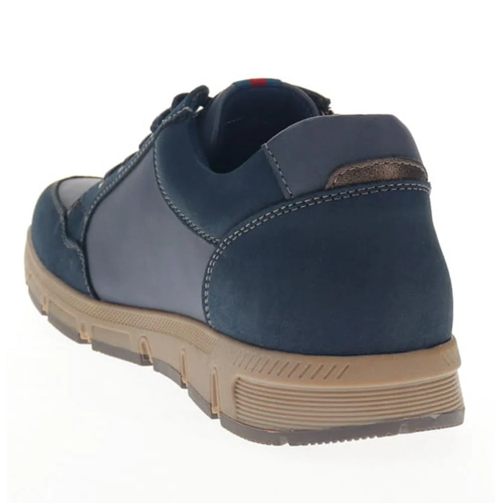 Wide Fit Leather Zip/Lace Trainers  - WBINS40023 / 325 785 - Navy - Image 3