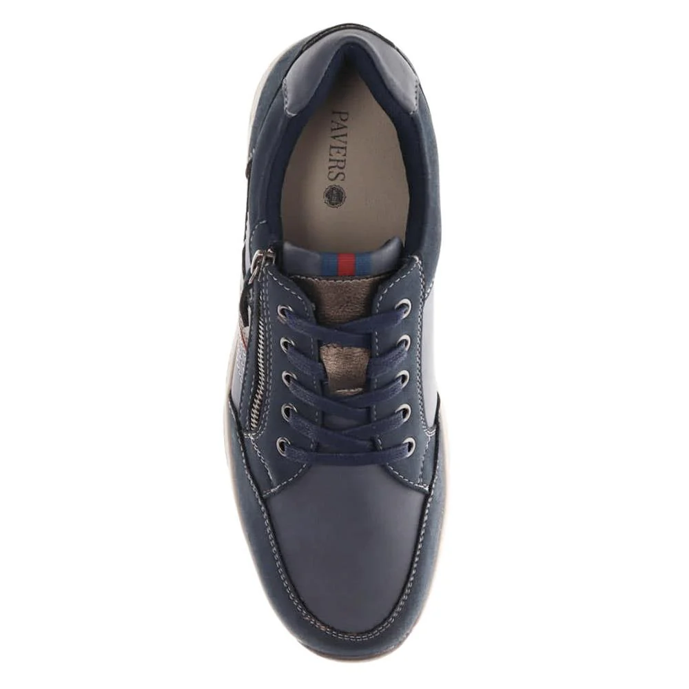 Wide Fit Leather Zip/Lace Trainers  - WBINS40023 / 325 785 - Navy - Image 4