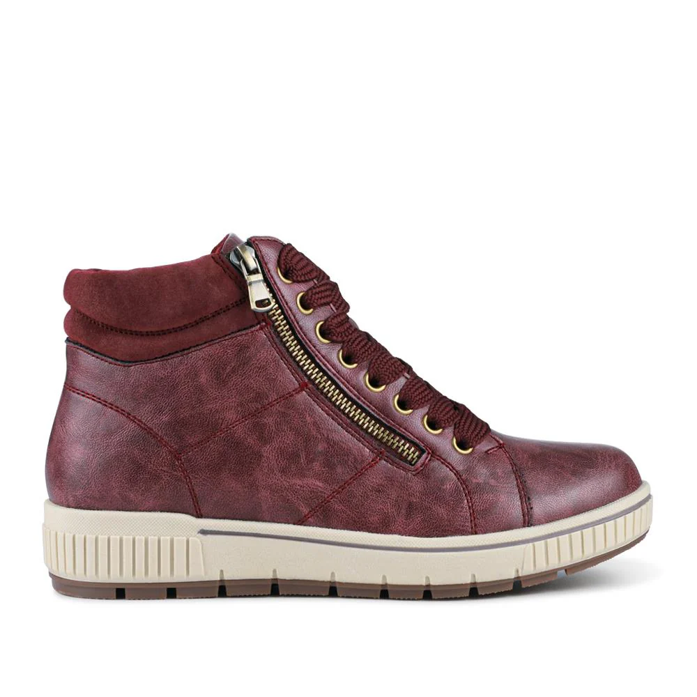 Lace Up Trainers with Side Zip - SIN42000 / 328 220 - Burgundy - Image 2