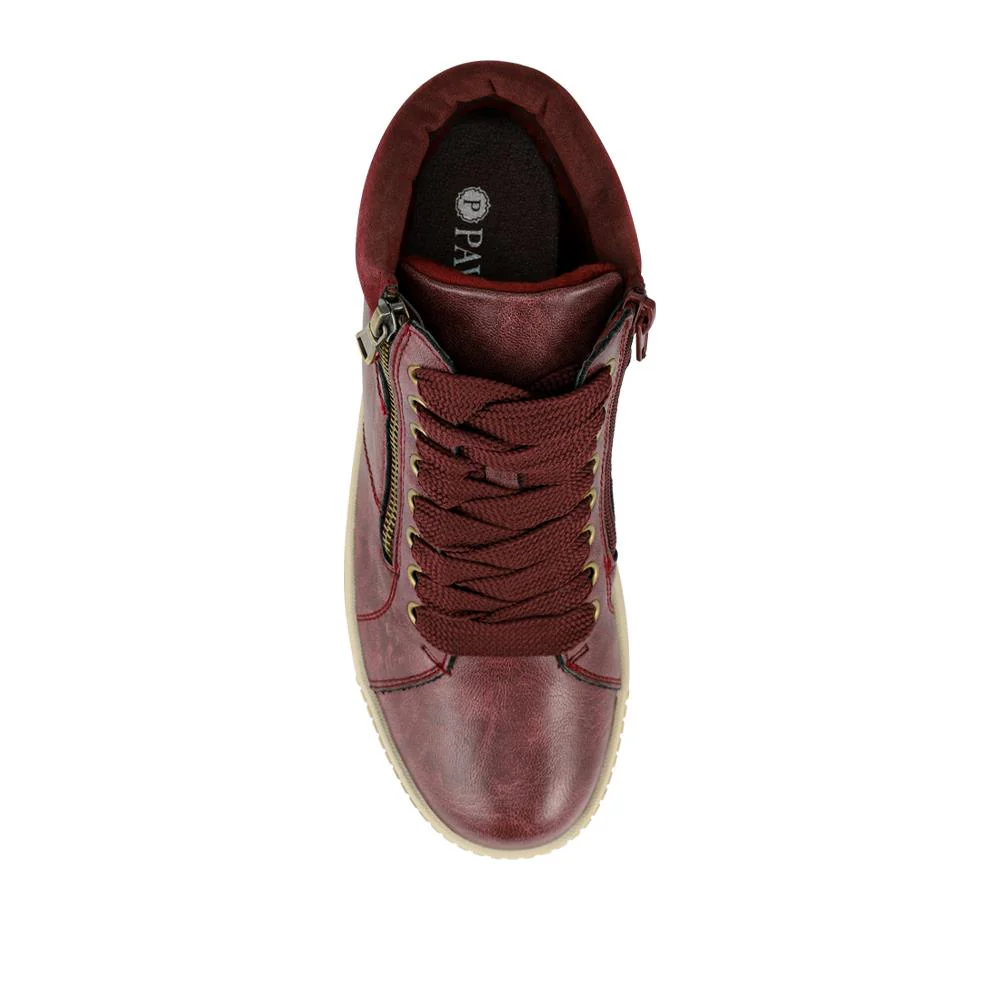 Lace Up Trainers with Side Zip - SIN42000 / 328 220 - Burgundy - Image 4