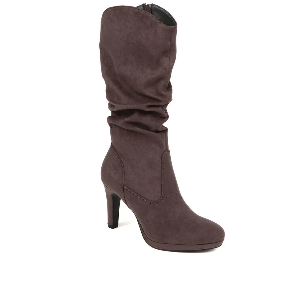 Ladies' Heeled Calf Boots - PLAN38009 / 324 101 - Grey