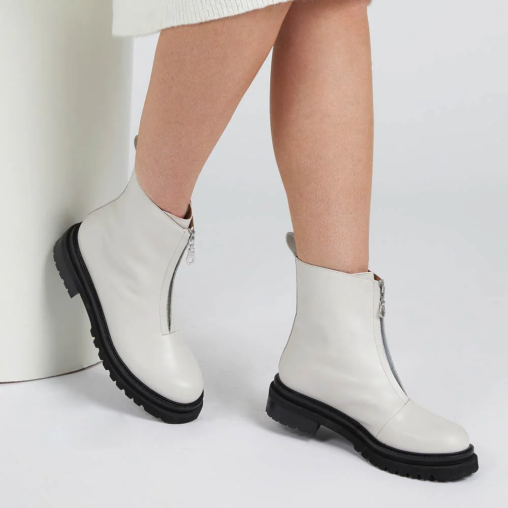 Lanie Zip Up Chunky Boots - LANIE / 322 352 - White - Image 6