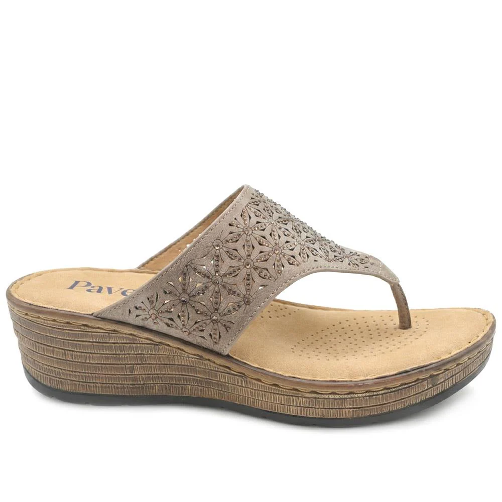 Laser Cut Breathable Toe Post Sandals - BAIZH43032 / 328 986 - Taupe - Image 2