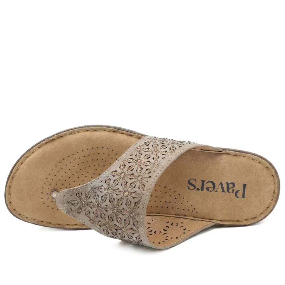 Laser Cut Breathable Toe Post Sandals - BAIZH43032 / 328 986 - Taupe - Image 4