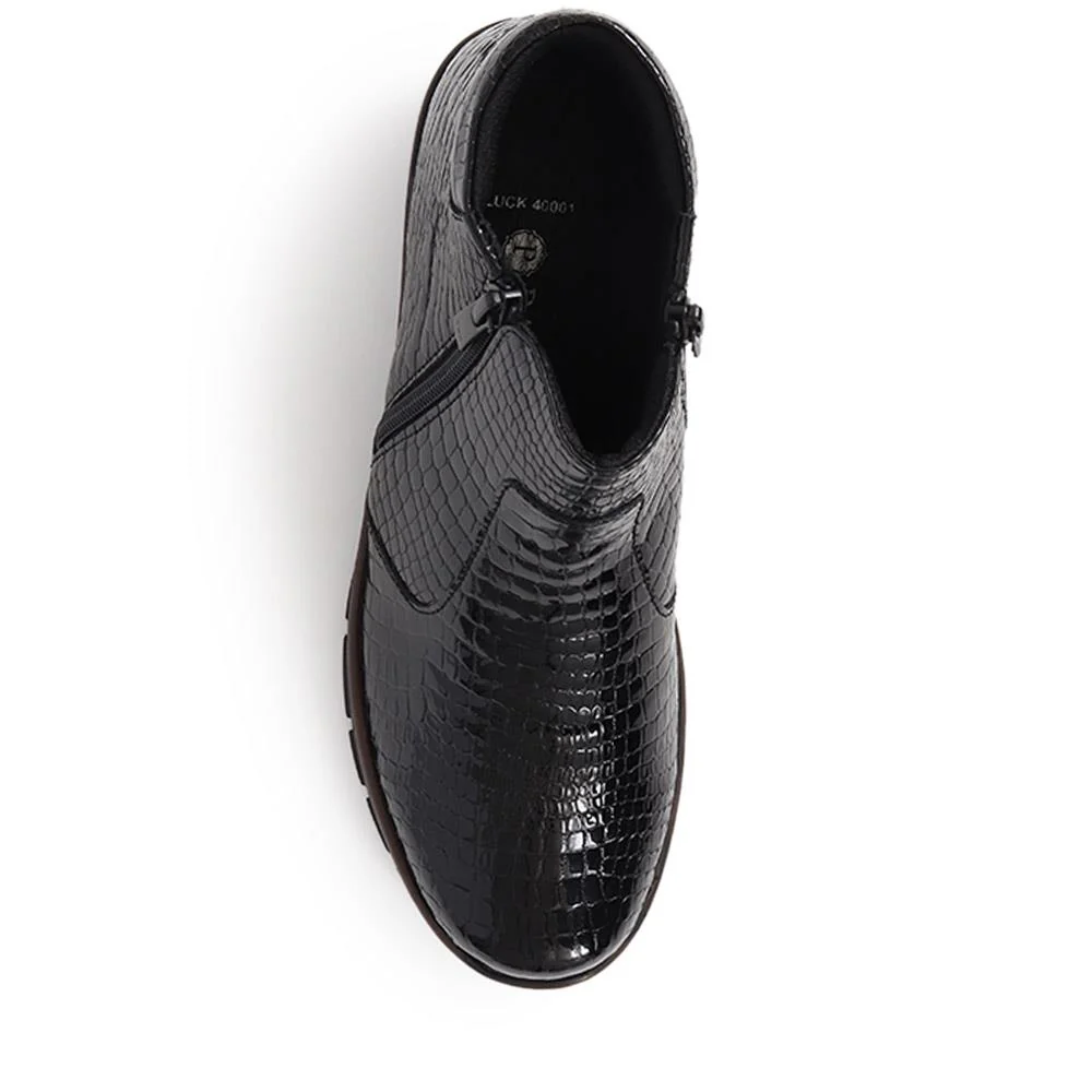 Leather Ankle Boots - LUCK40001 / 326 380 - Black Patent Croc - Image 6