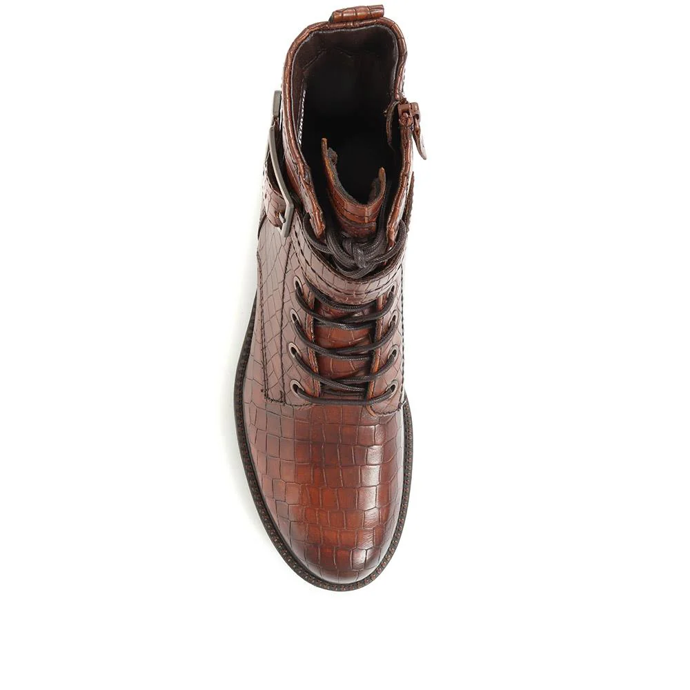 Leather Ankle Boots - TAM34503 / 320 730 - Tan Croc - Image 4