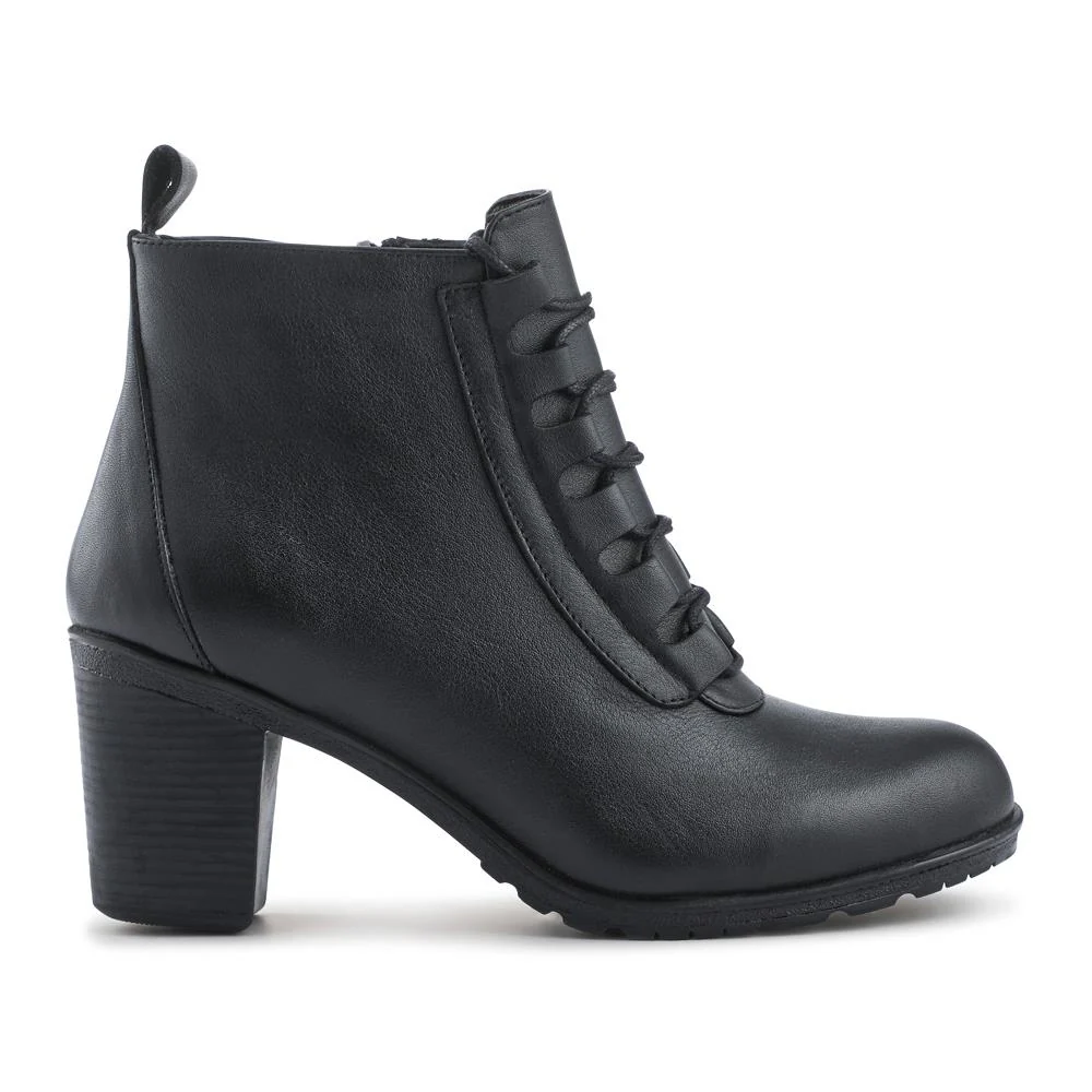 Leather Block Heeled Lace-Up Boots - VED42000 / 328 392 - Black - Image 2