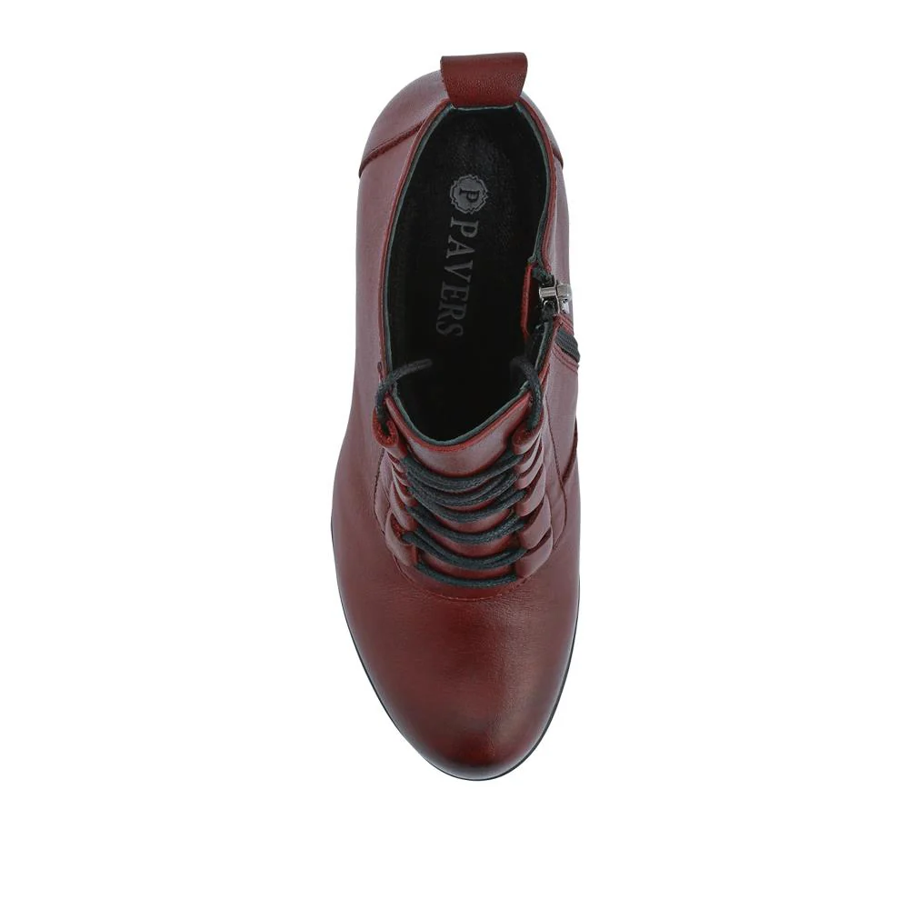 Leather Block Heeled Lace-Up Boots - VED42000 / 328 392 - Burgundy - Image 4