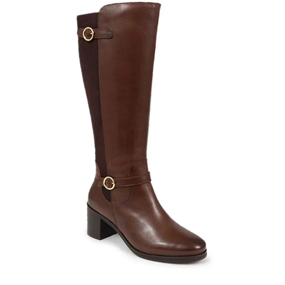 Leather Block-Heeled Long Boots - SAK40029 / 326 392 - Image 2