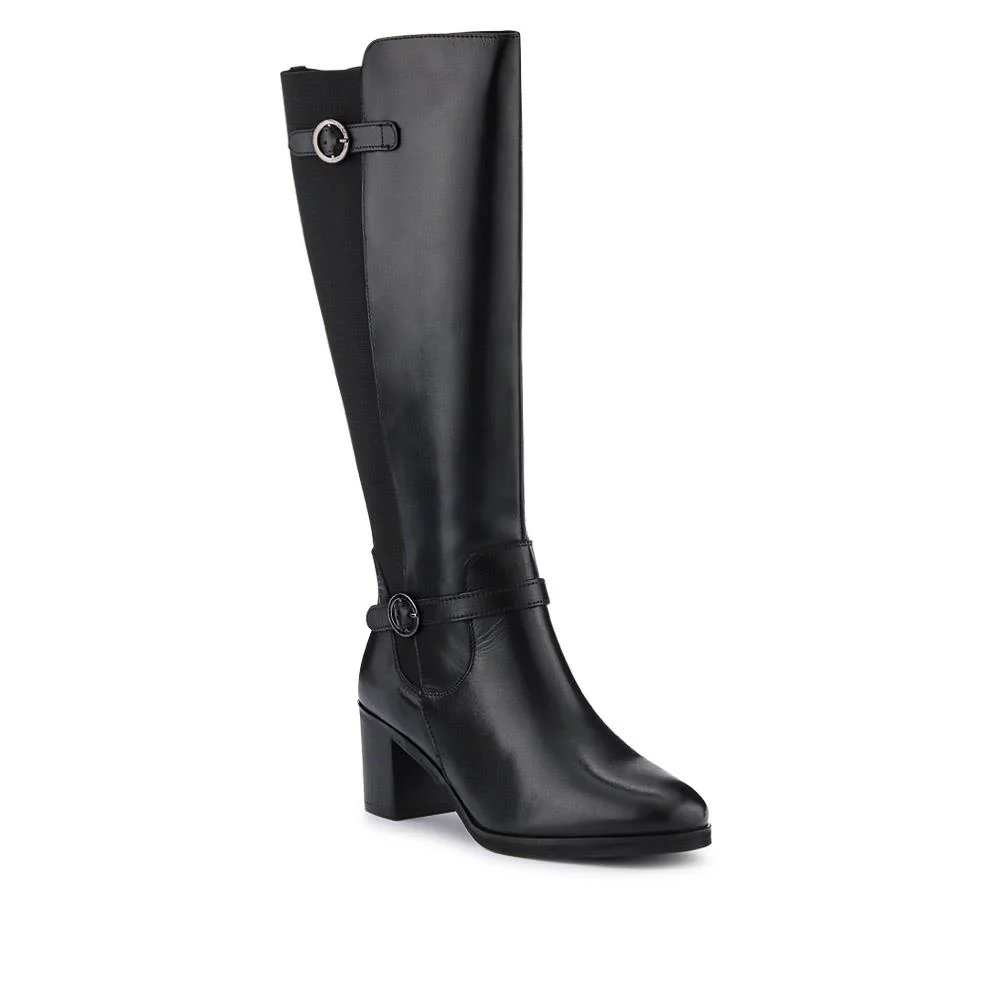 Leather Block-Heeled Long Boots - SAK40029 / 326 392