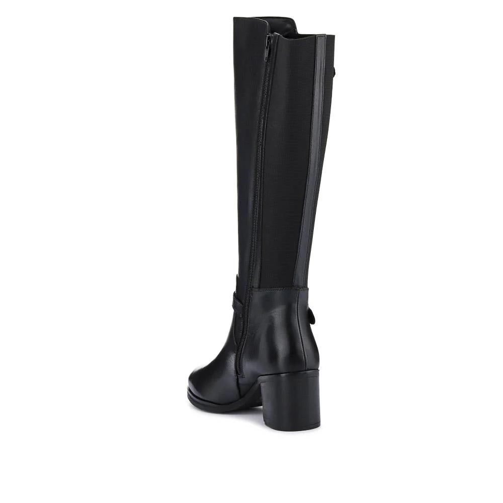 Leather Block-Heeled Long Boots - SAK40029 / 326 392 - Black - Image 3