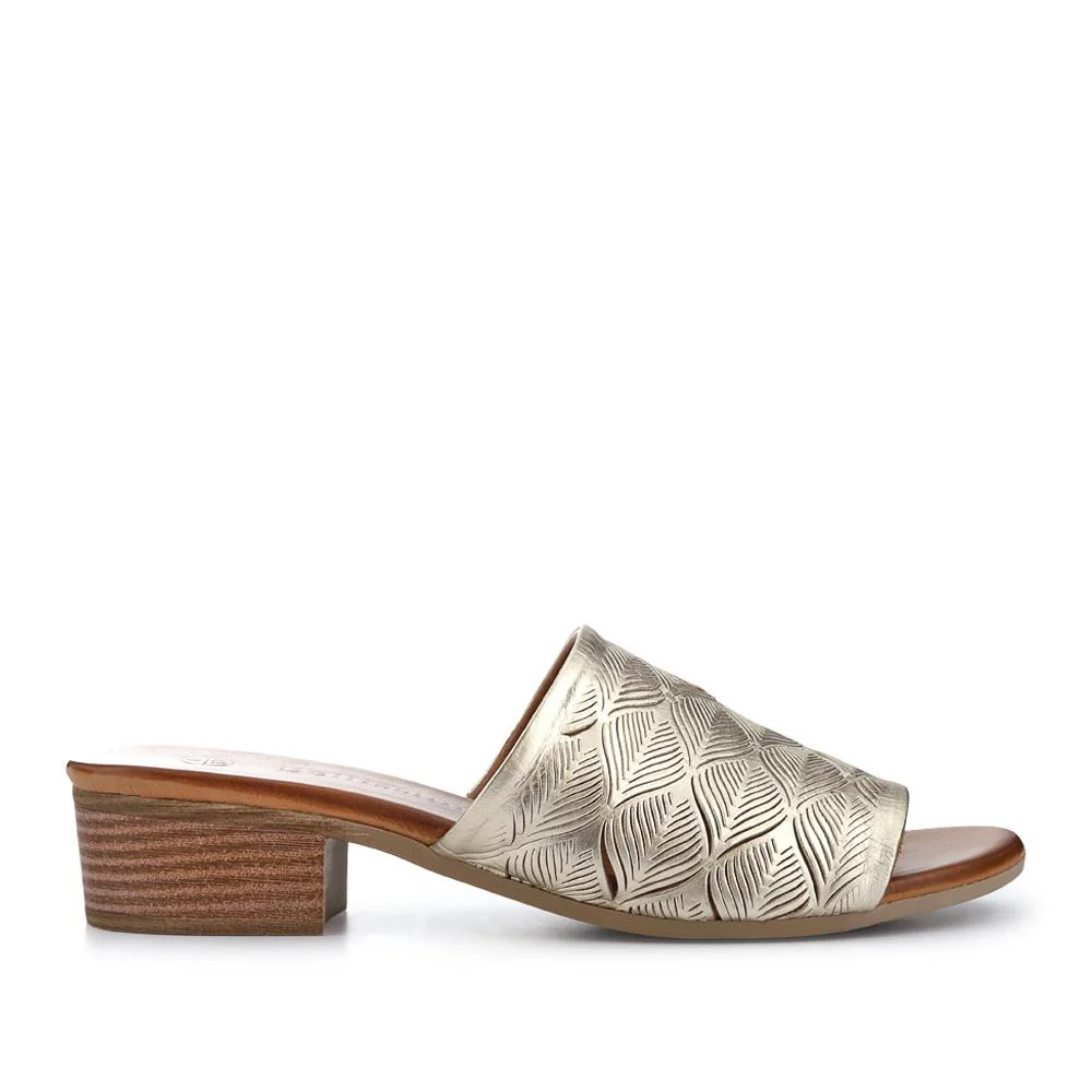 Leather Block-Heeled Mules - BELMET41006 / 327 231 - Gold - Image 2