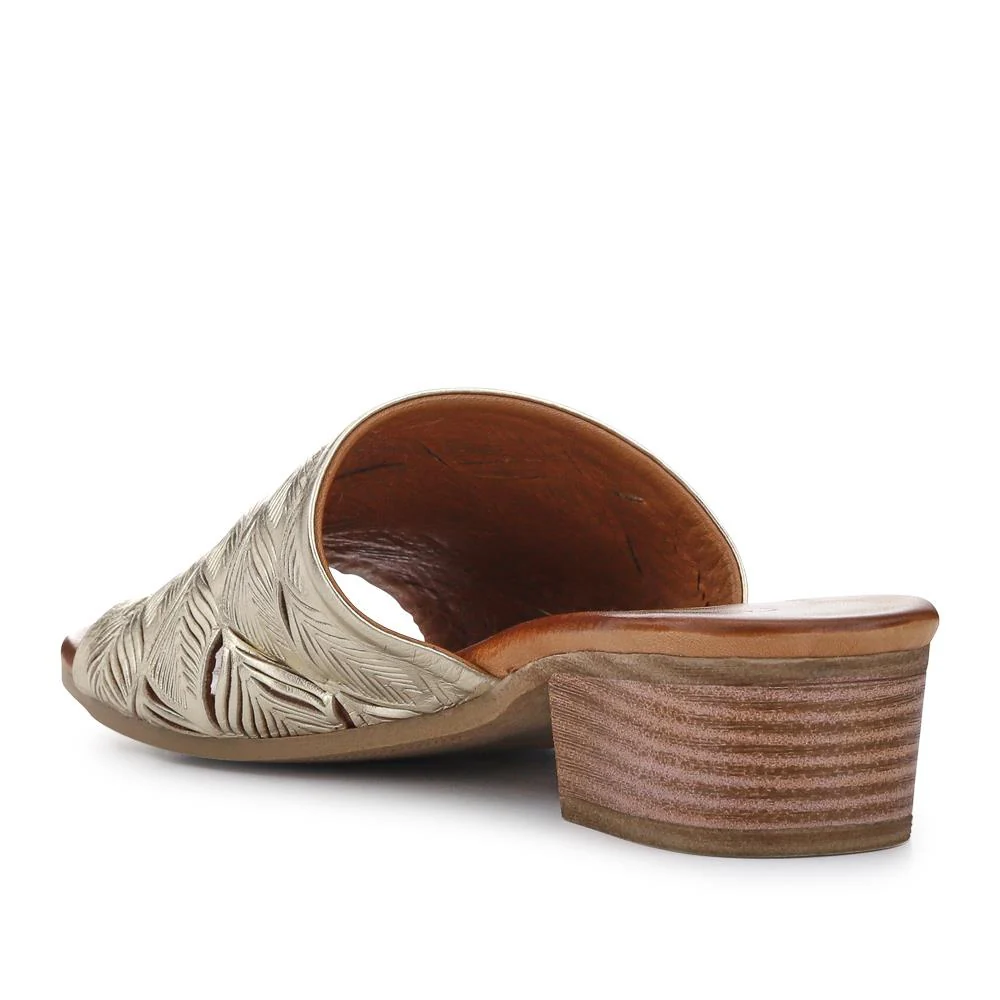 Leather Block-Heeled Mules - BELMET41006 / 327 231 - Gold - Image 3