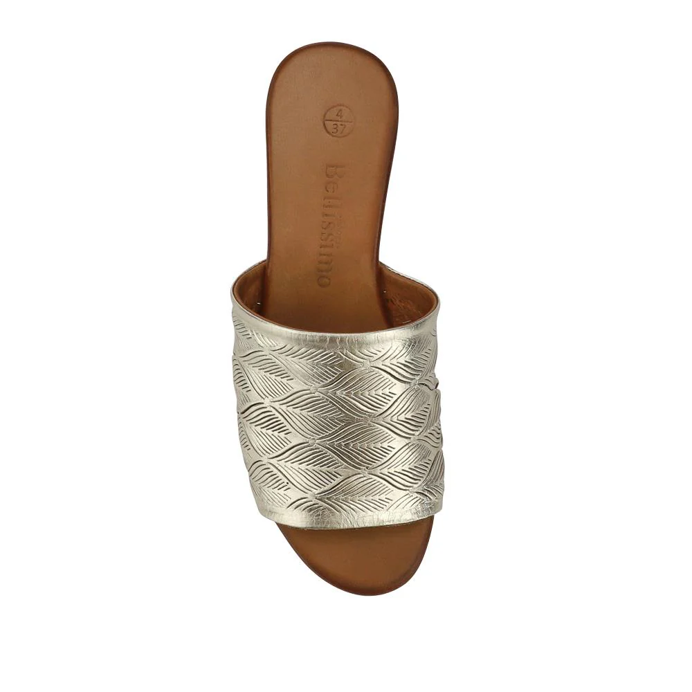 Leather Block-Heeled Mules - BELMET41006 / 327 231 - Gold - Image 4