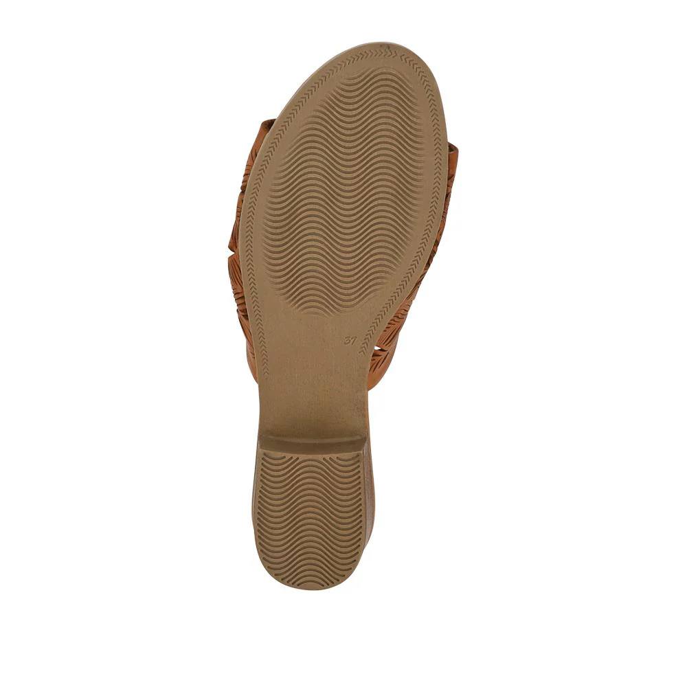 Leather Block-Heeled Mules - BELMET41006 / 327 231 - Tan - Image 4