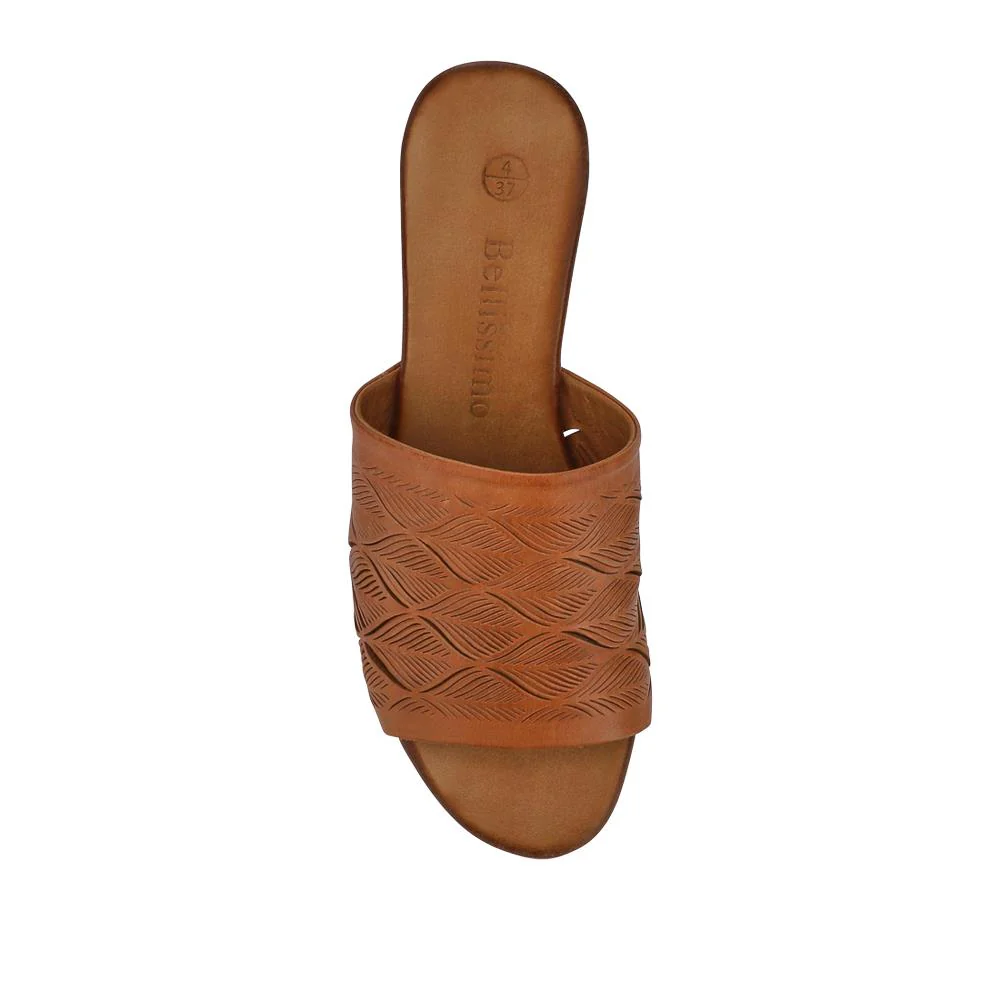 Leather Block-Heeled Mules - BELMET41006 / 327 231 - Tan - Image 6