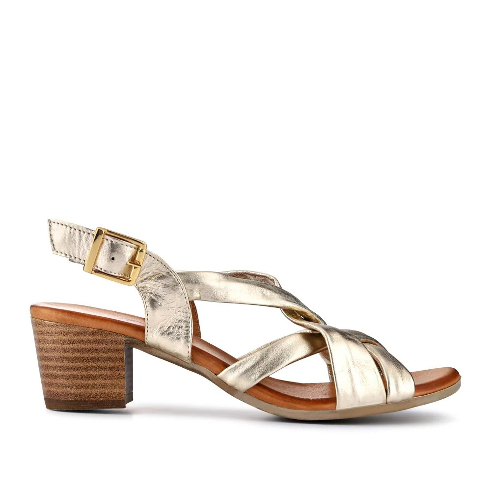 Leather Block-Heeled Sandals - METIN41002 / 327 522 - Gold - Image 2