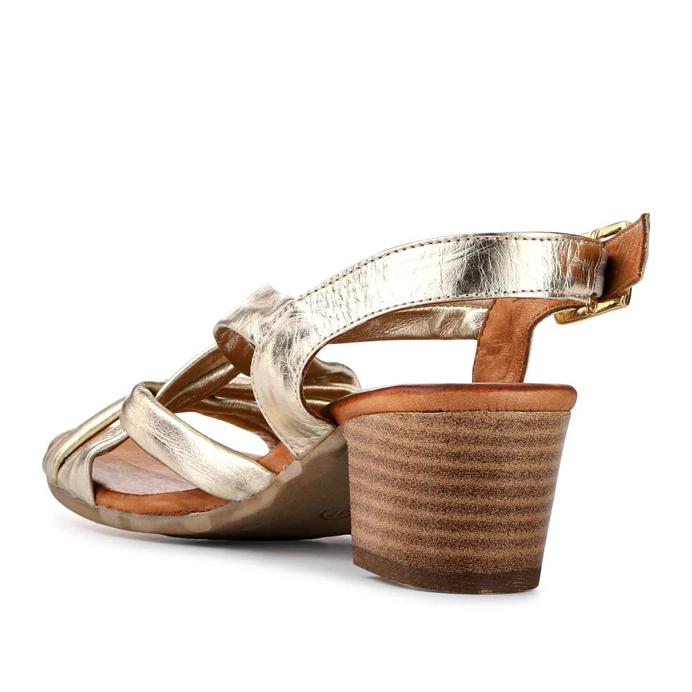 Leather Block-Heeled Sandals - METIN41002 / 327 522 - Gold - Image 3
