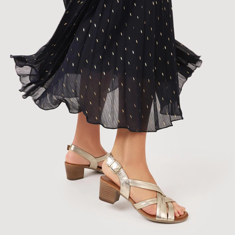 Leather Block-Heeled Sandals - METIN41002 / 327 522 - Gold - Image 5
