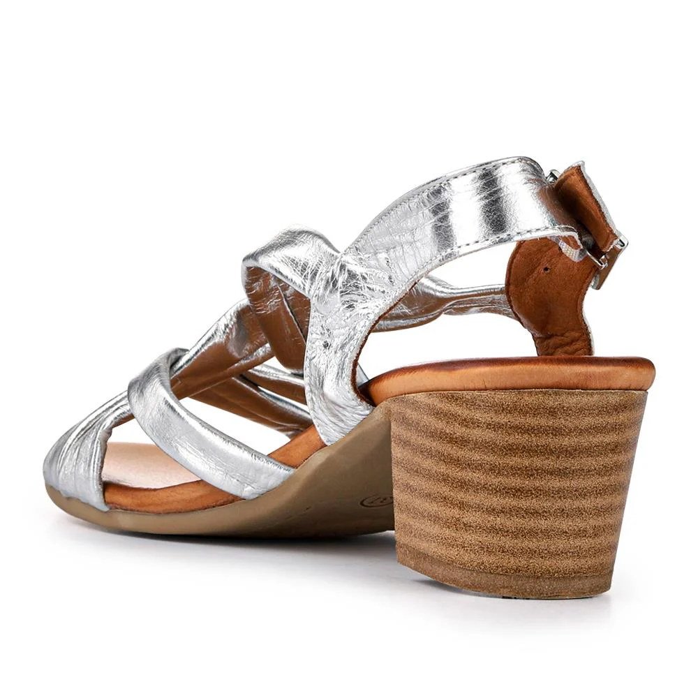Leather Block-Heeled Sandals - METIN41002 / 327 522 - Silver - Image 3