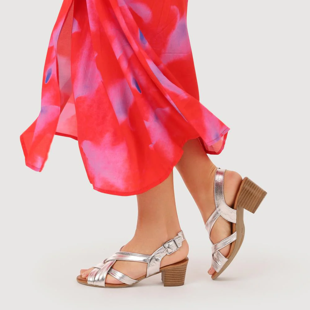 Leather Block-Heeled Sandals - METIN41002 / 327 522 - Silver - Image 5