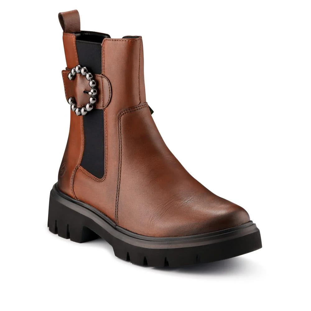 Leather Buckle-Detailed Ankle Boots - DRS40511 / 326 358 - Tan