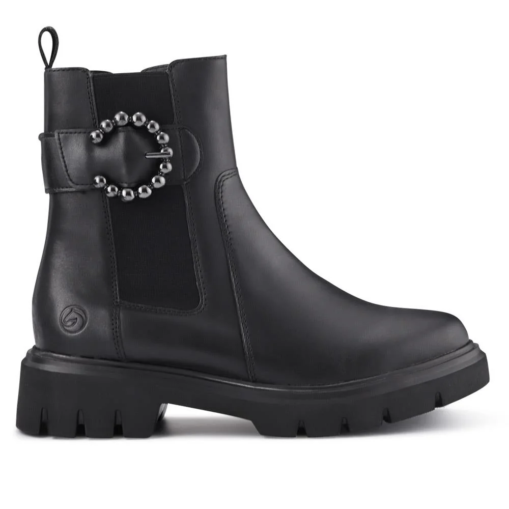 Leather Buckle-Detailed Ankle Boots - DRS40511 / 326 358 - Black - Image 2