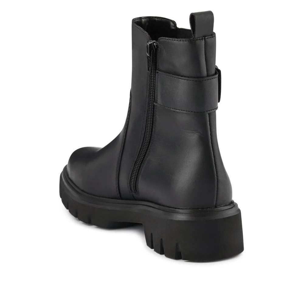 Leather Buckle-Detailed Ankle Boots - DRS40511 / 326 358 - Black - Image 3