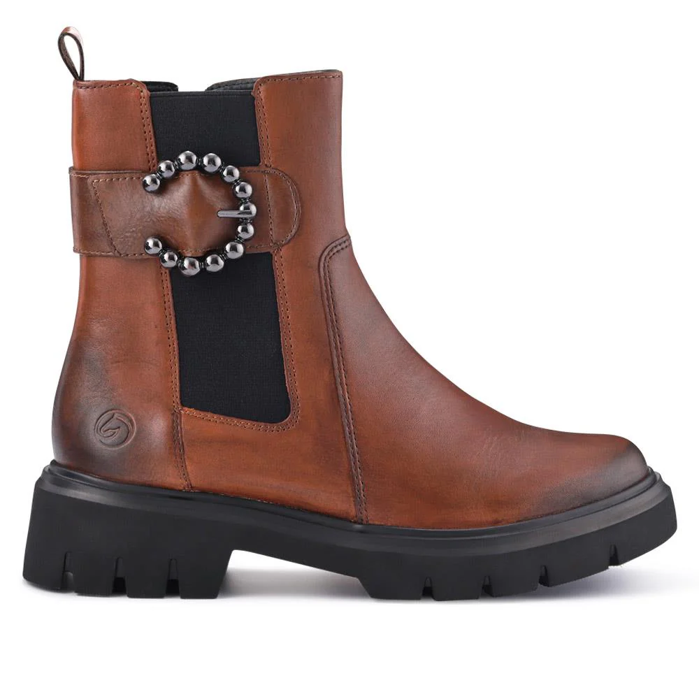 Leather Buckle-Detailed Ankle Boots - DRS40511 / 326 358 - Tan - Image 2