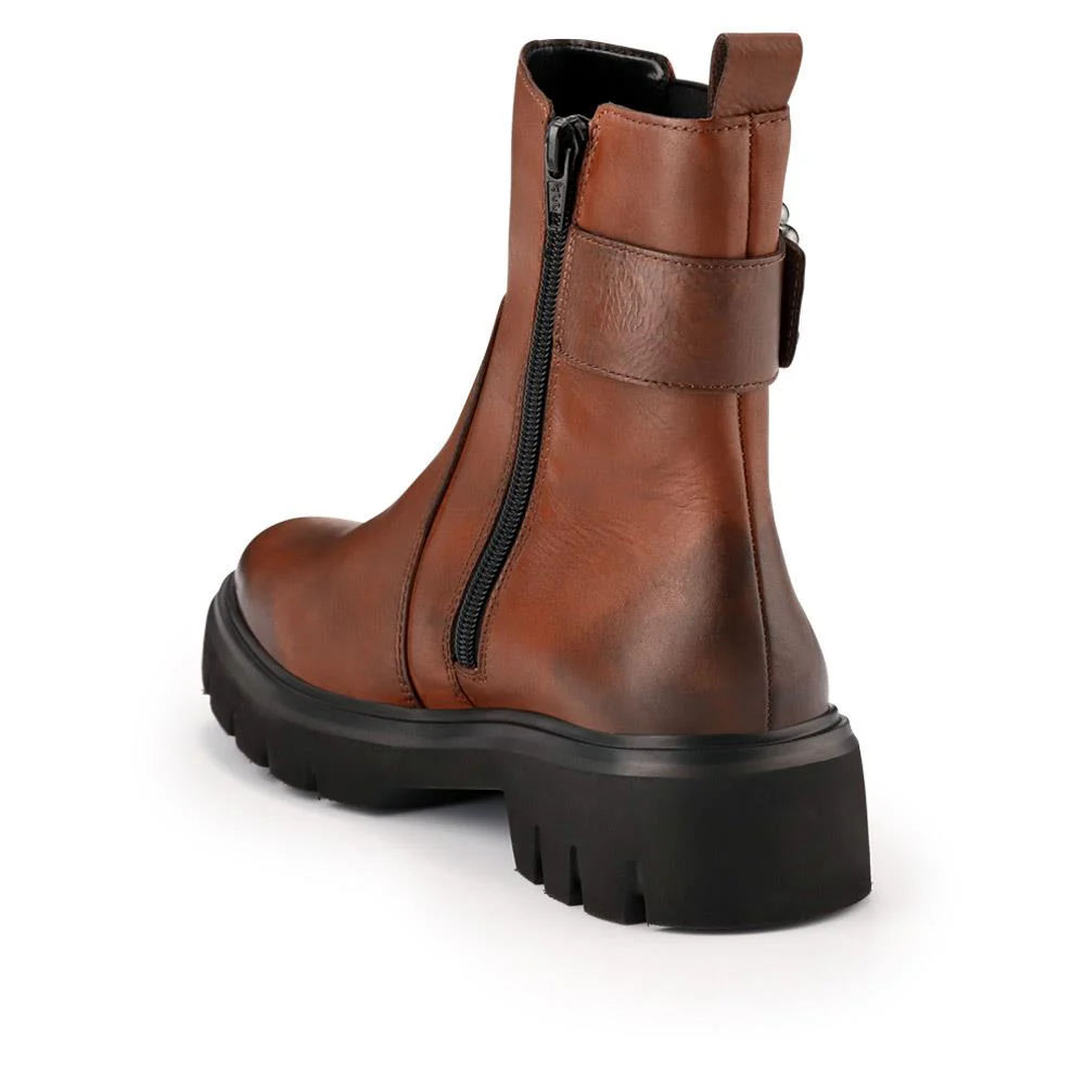 Leather Buckle-Detailed Ankle Boots - DRS40511 / 326 358 - Tan - Image 3