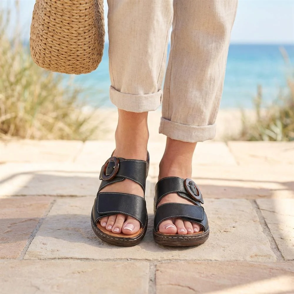 Leather Buckle Fasten Casual Sandals - LUCK43005 / 329 417 - Black - Image 2
