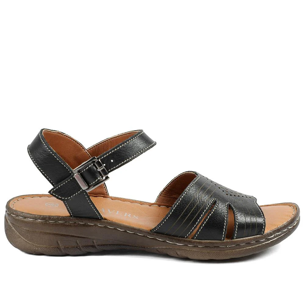 Leather Buckle Fasten Casual Sandals - LUCK43005 / 329 417 - Black - Image 3