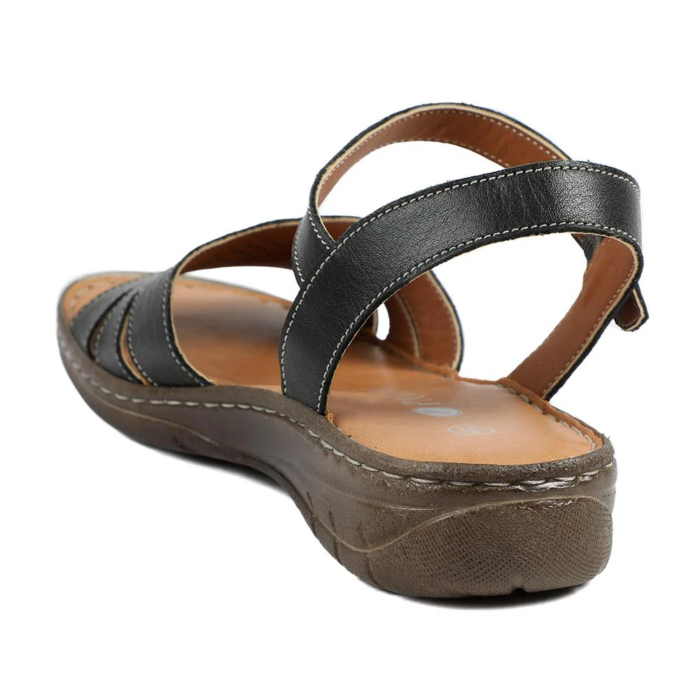 Leather Buckle Fasten Casual Sandals - LUCK43005 / 329 417 - Black - Image 4