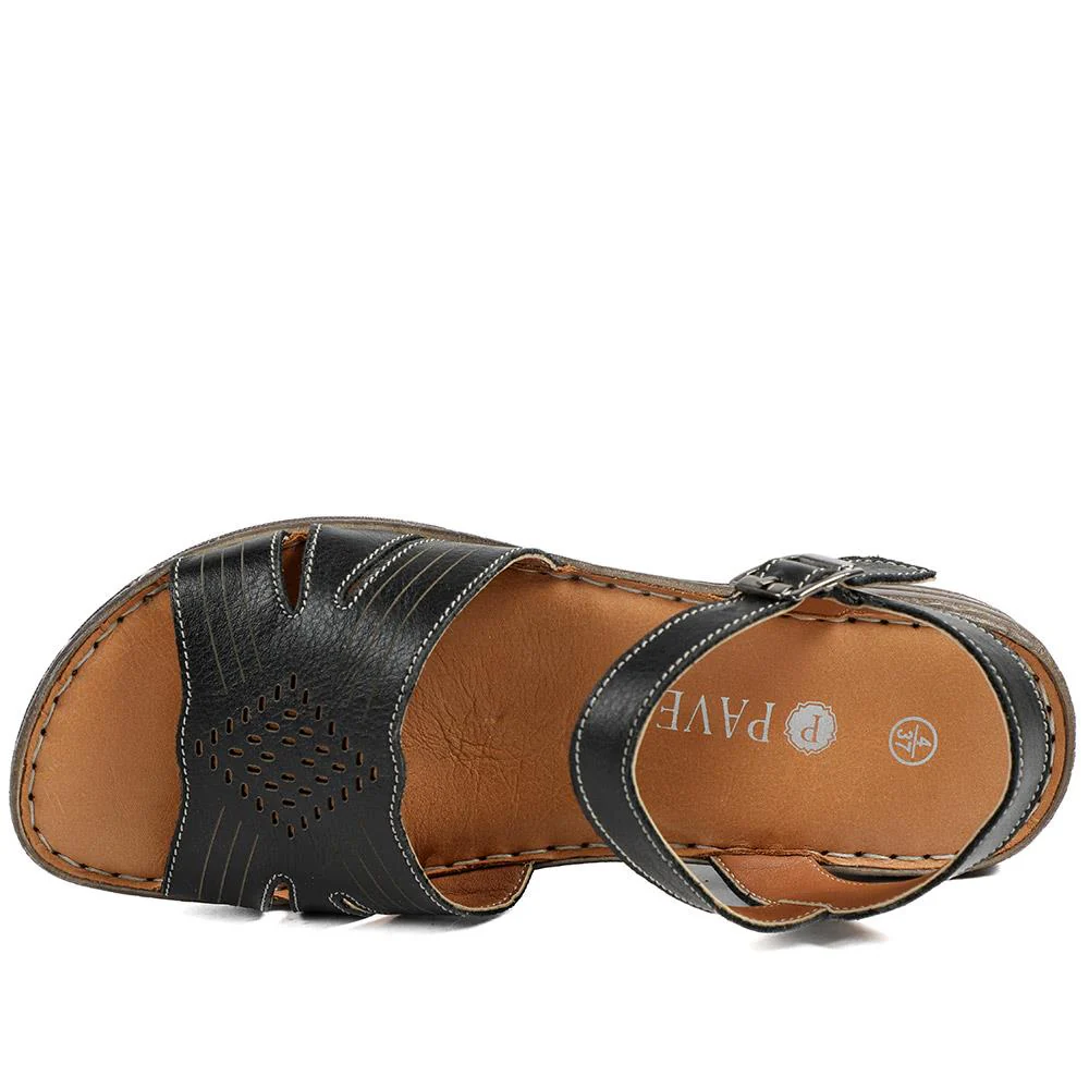 Leather Buckle Fasten Casual Sandals - LUCK43005 / 329 417 - Black - Image 5