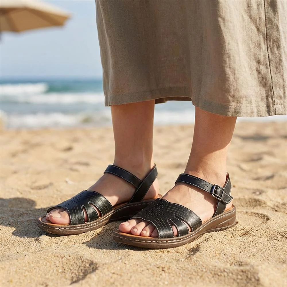 Leather Buckle Fasten Casual Sandals - LUCK43005 / 329 417 - Black - Image 6