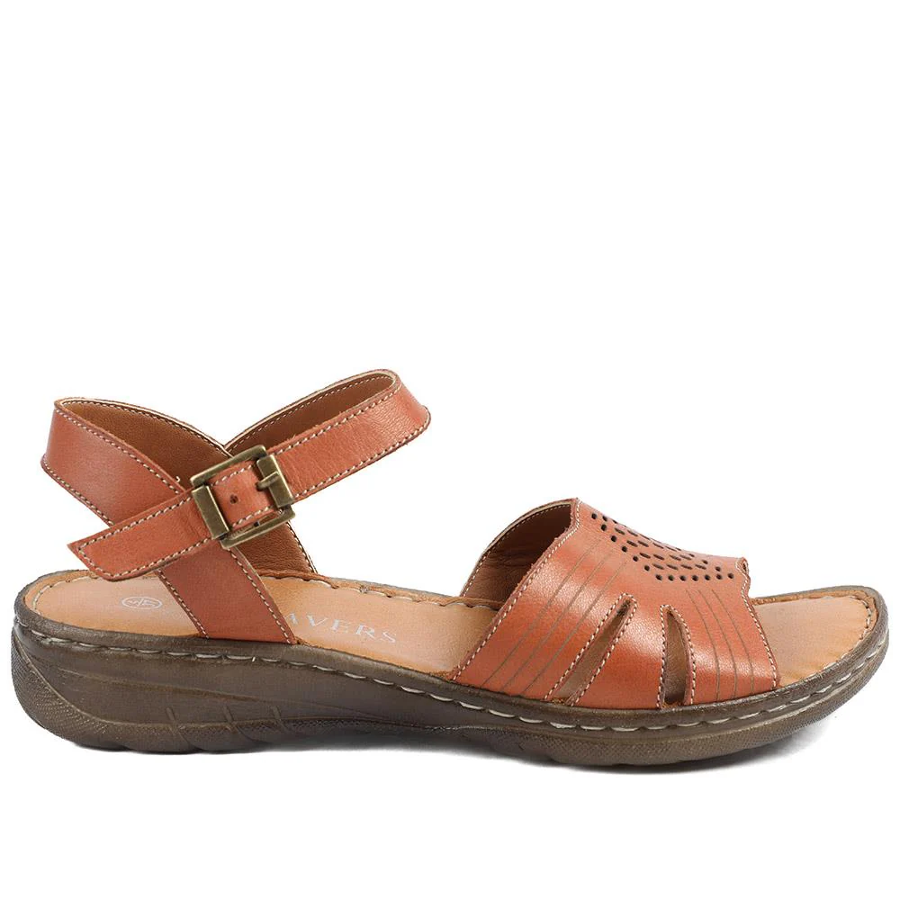 Leather Buckle Fasten Casual Sandals - LUCK43005 / 329 417 - Tan - Image 3