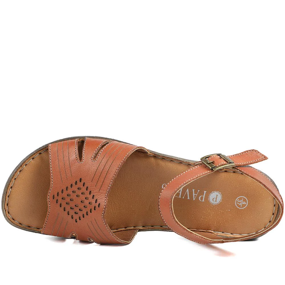 Leather Buckle Fasten Casual Sandals - LUCK43005 / 329 417 - Tan - Image 5