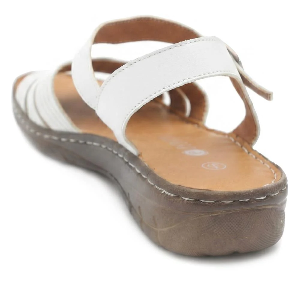 Leather Buckle Fasten Casual Sandals - LUCK43005 / 329 417 - White - Image 3
