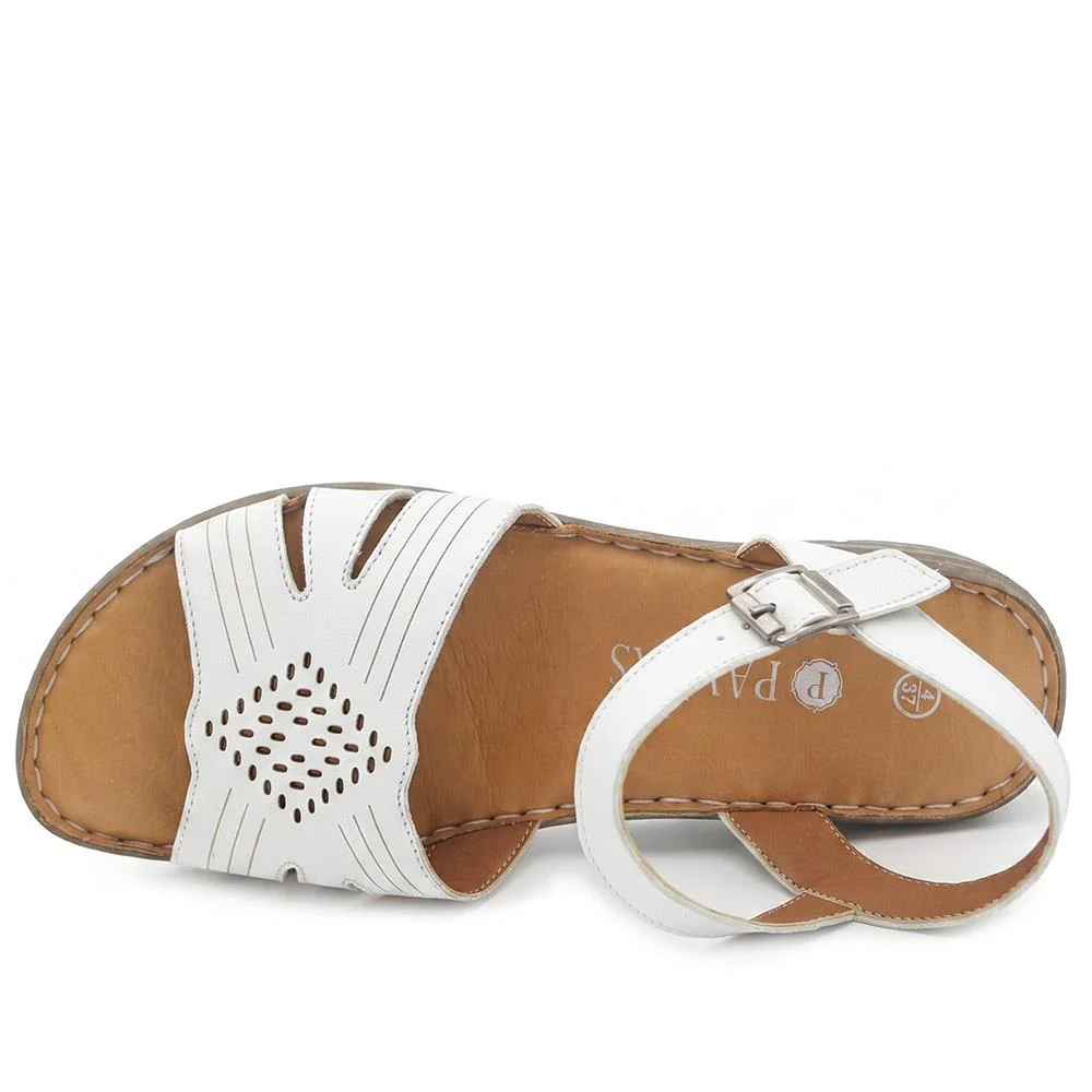 Leather Buckle Fasten Casual Sandals - LUCK43005 / 329 417 - White - Image 4