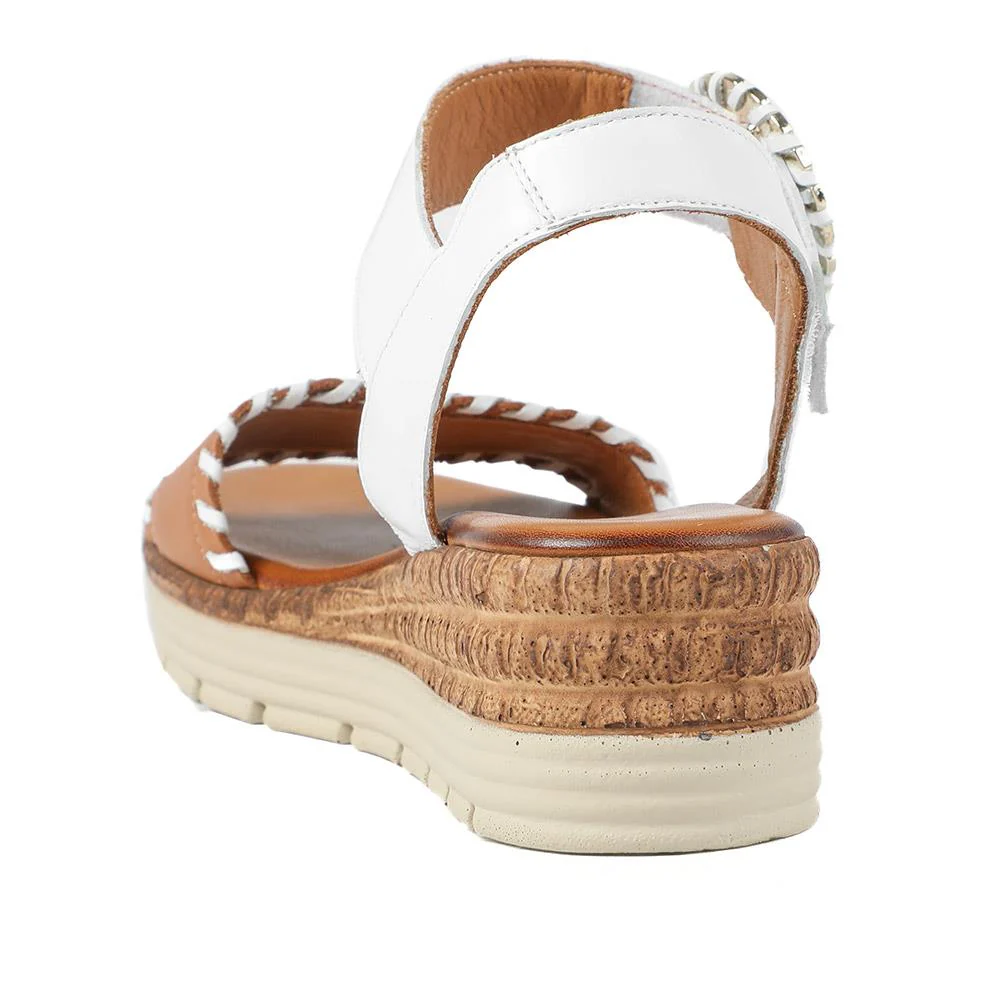 Leather Buckle Fasten Wedge Sandals - BELMETIN43015 / 329 289 - White-Tan - Image 4