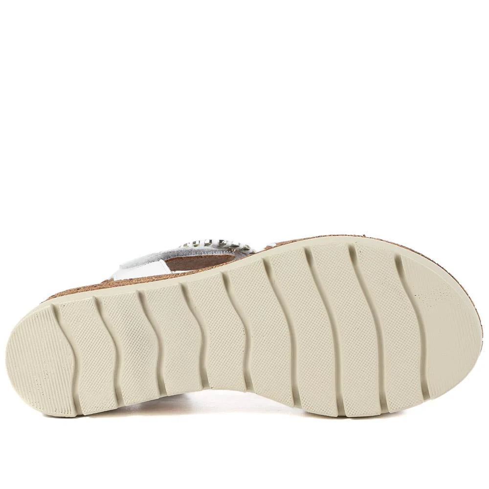 Leather Buckle Fasten Wedge Sandals - BELMETIN43015 / 329 289 - White-Tan - Image 6