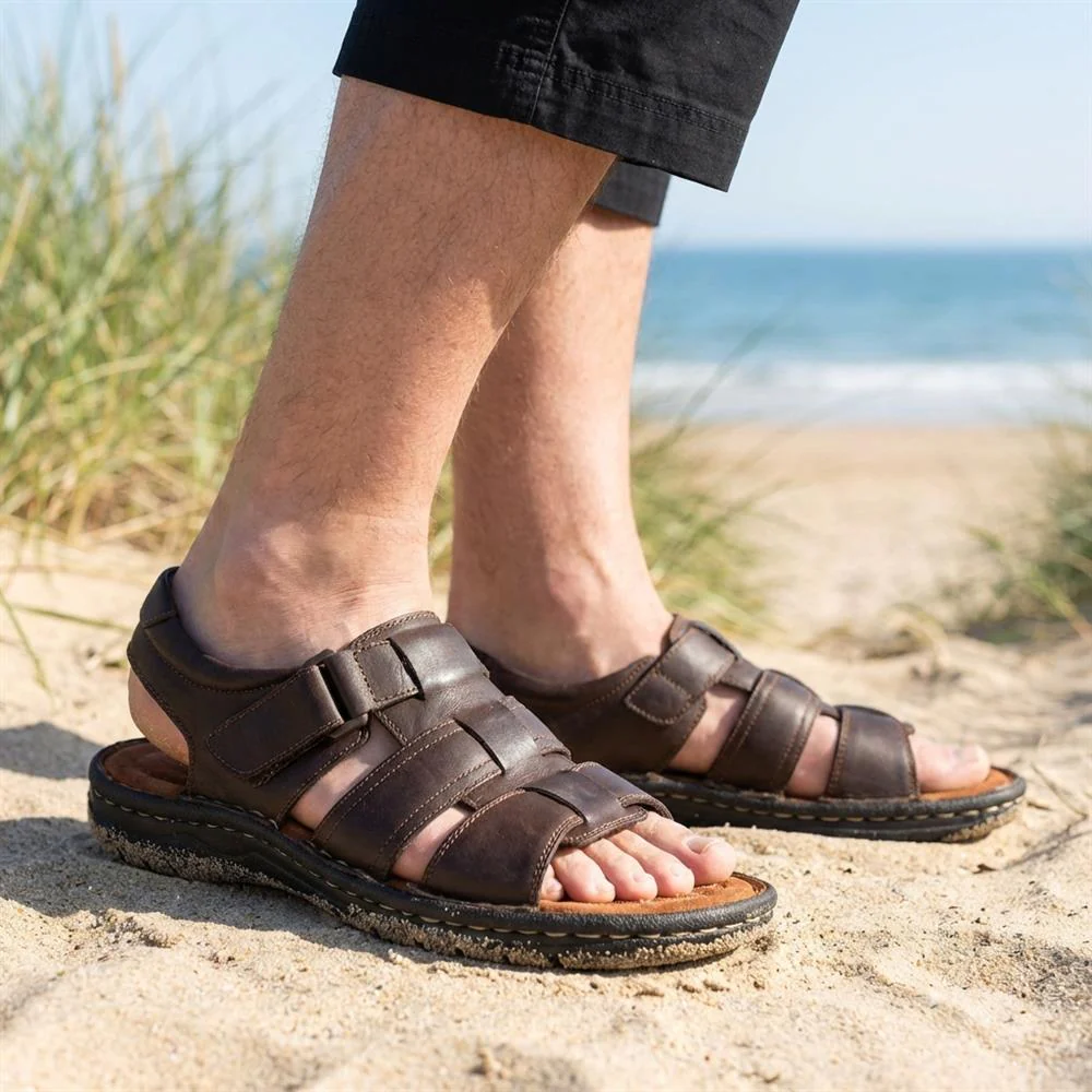 Leather Buckle Fastening Sandals - AATRA43007 / 328 941 - Dark Brown - Image 2